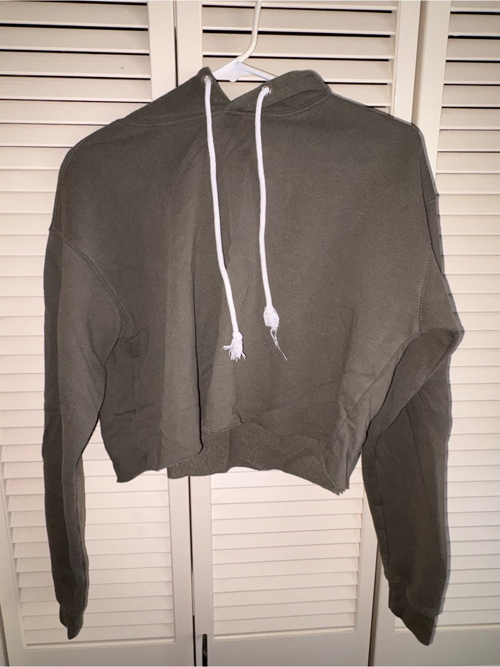 wild fable Olive Green Cropped Hoodie with White Drawstrings